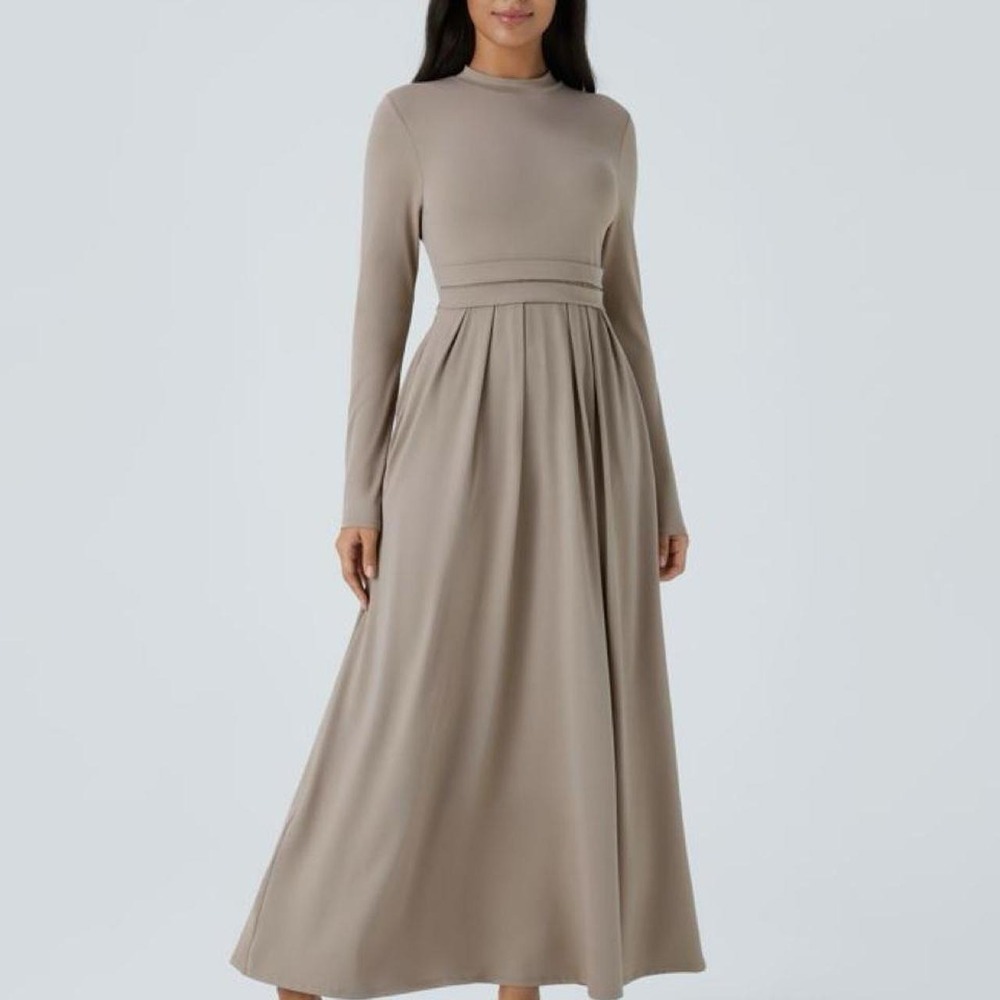 Halara women's XL/16 Mock-neck Long‎ Sleeve Pocket Flare Maxi Casual Dress